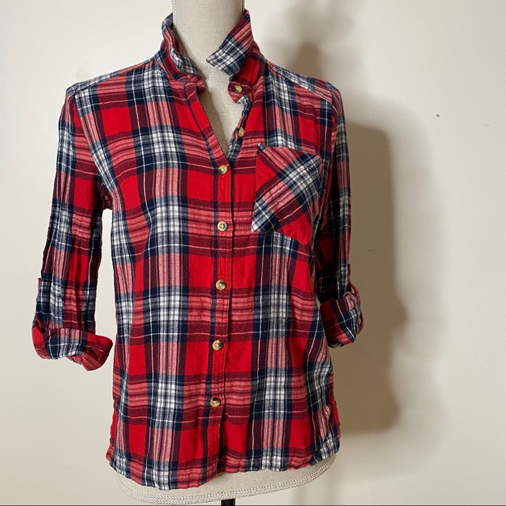 RED Plaid Flannel Tartan Button-Down Shirt - Picture 12 of 12